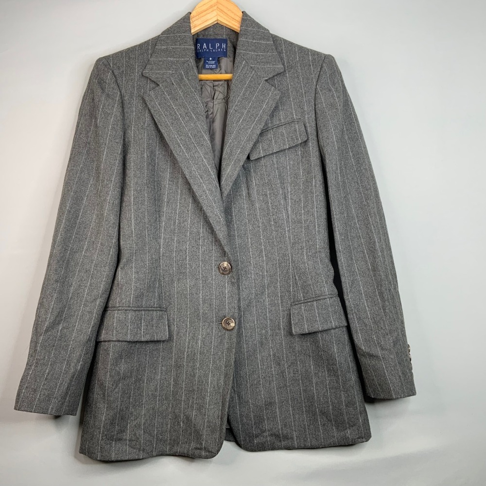 RALPH LAUREN |  Blazer Size 8 Wool Cashmere Pinstripe Gray Blazer 🤍